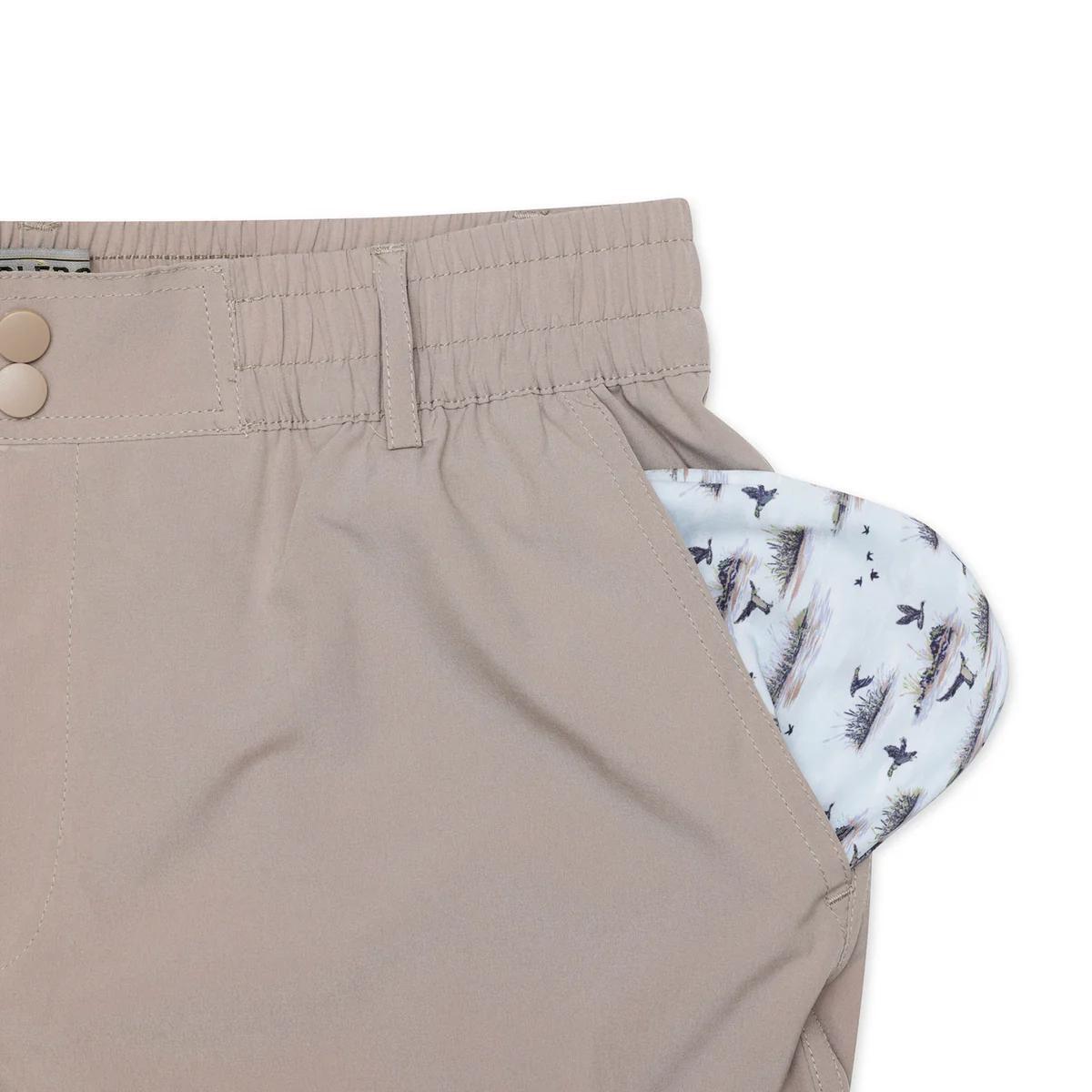 BURLEBO EVERYDAY SHORTS 5.5" COBBLESTONE KHAKI DUCK HUNT POCKET