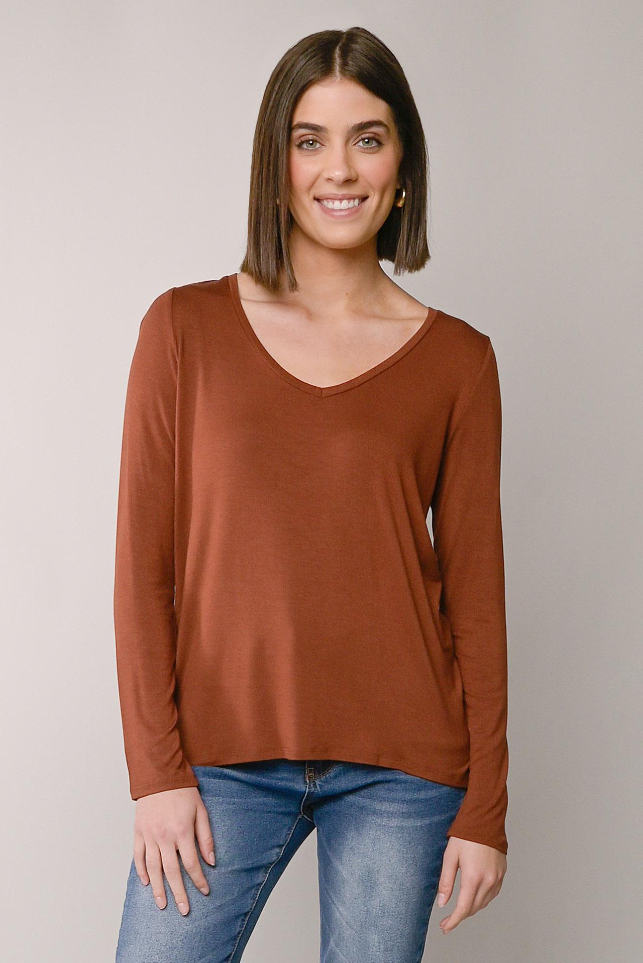 L/S V-NECK HI-LO TOP