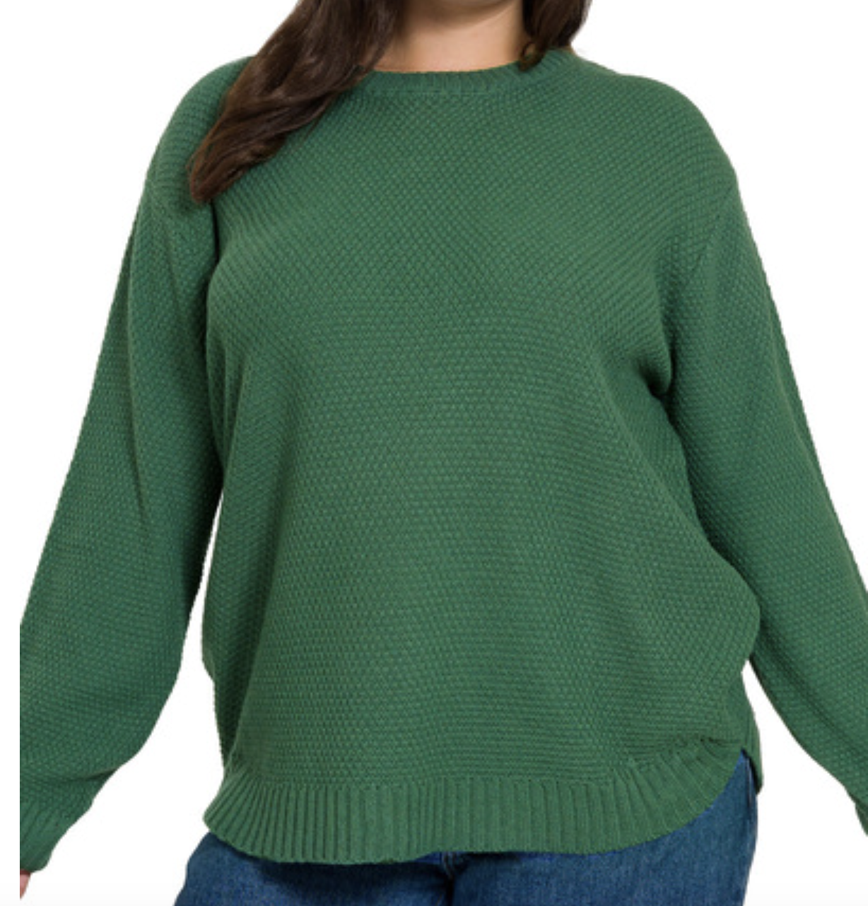 Zenana 2241X5 Plus Plus Round Neck Basic Sweater Dk. Green