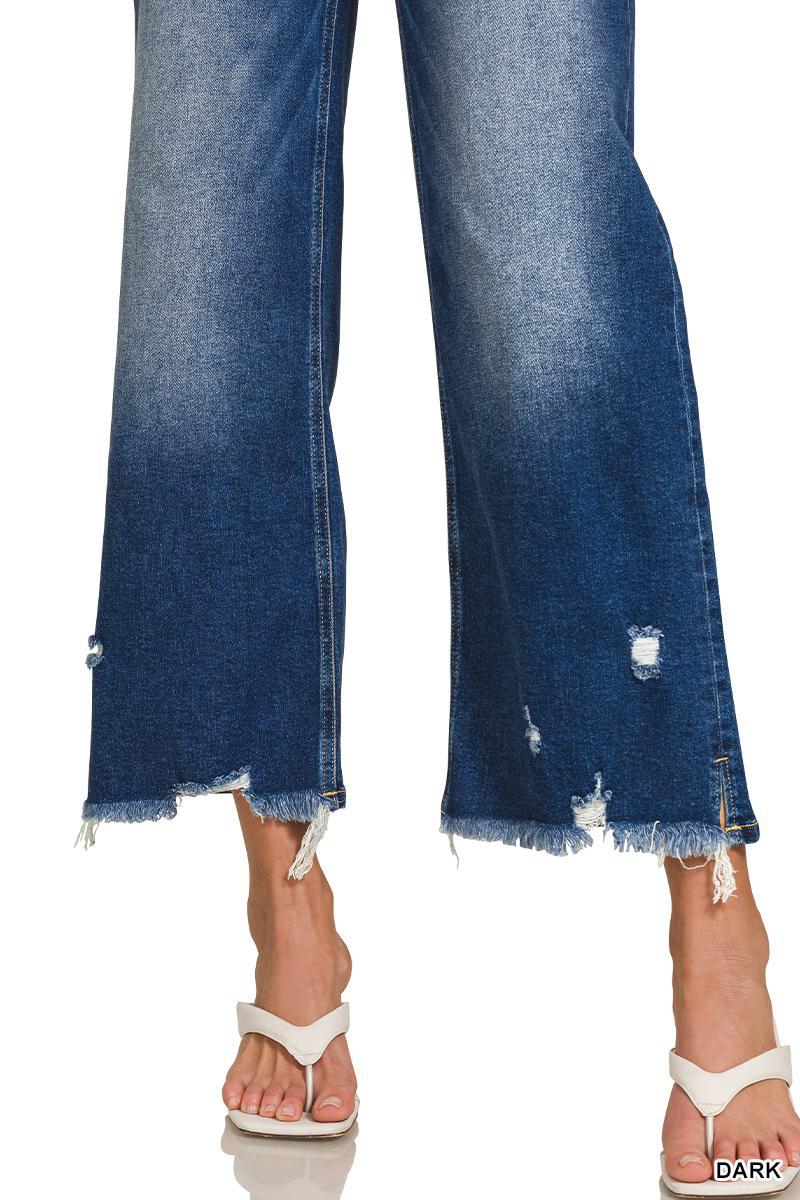 Zenana DTP-9581DD Distressed Raw Hem Denim
