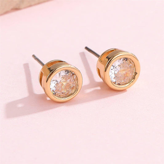 Rhinestone Bezel  Round Stud Earring