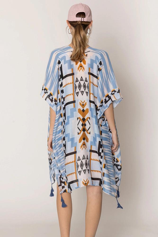 Aztec Pattern Print Tassel Summer Kimono