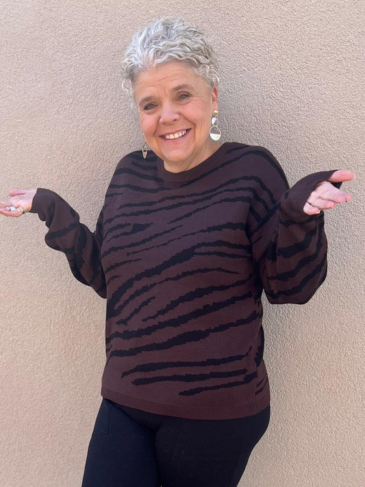 Zebra Drop Shoulder Crew Neck Sweater