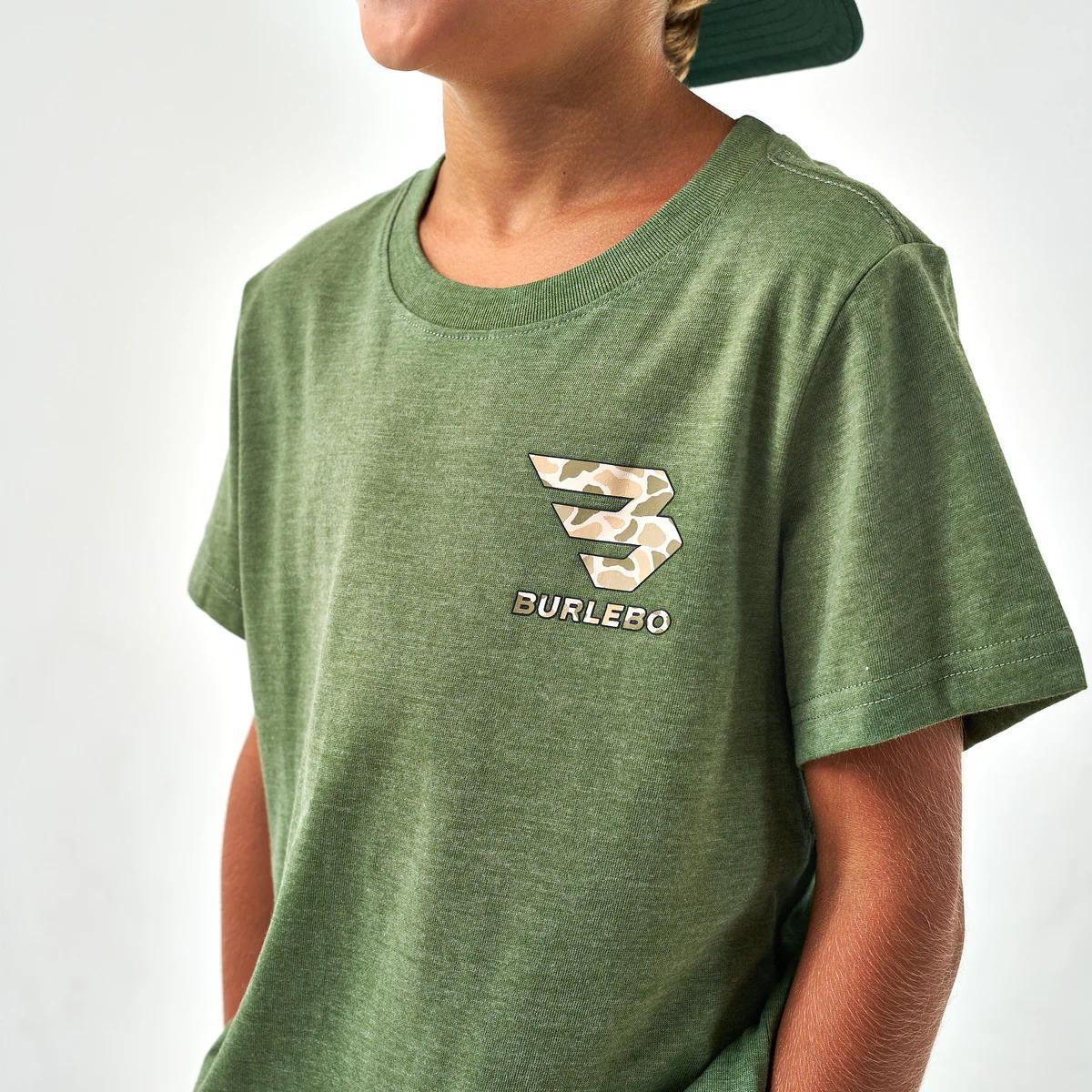 BURLEBO Youth - Short Sleeve Tee - Mallard Camo Dog - Heather Olive