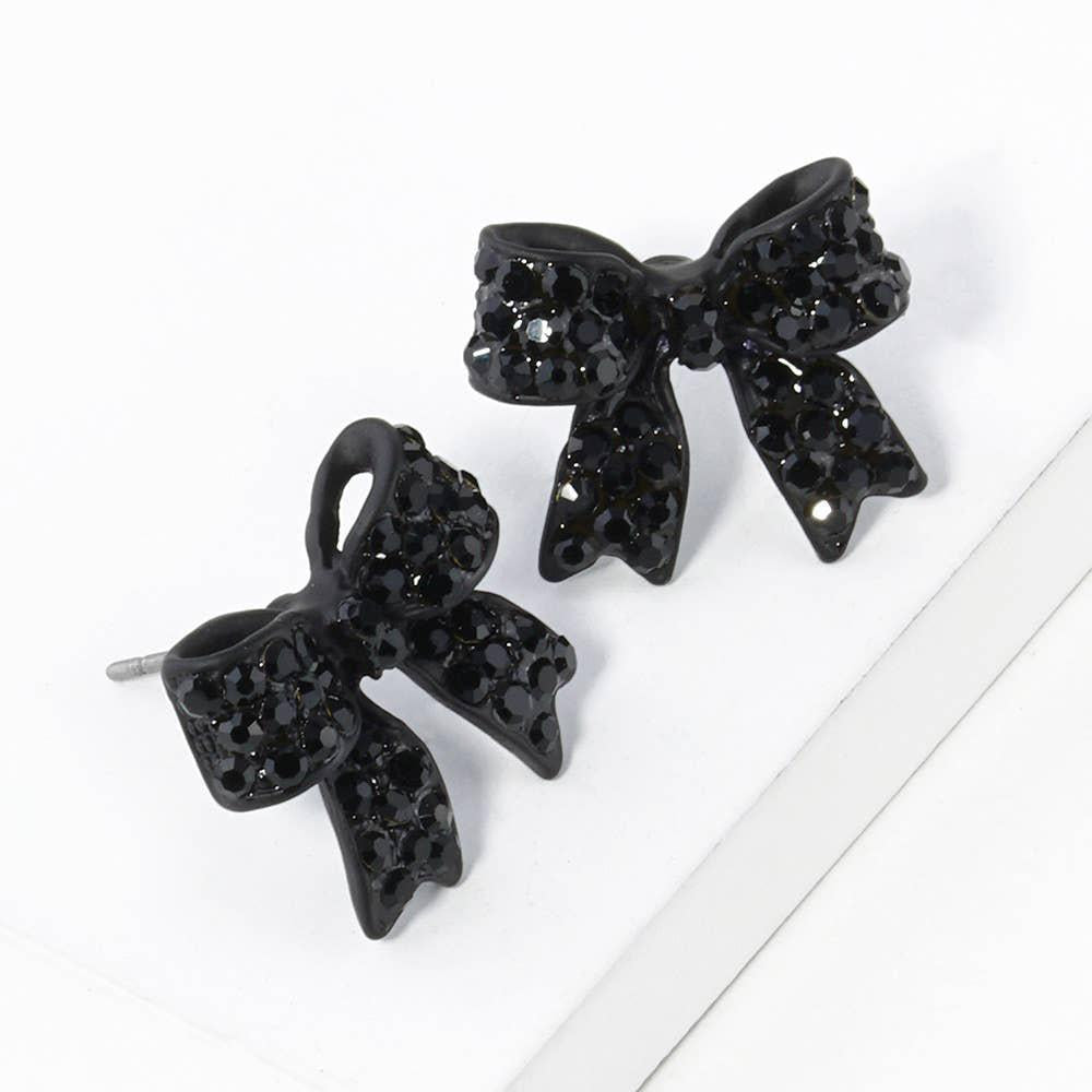 Crystal Rhinestone Pave Bow Stud Earrings