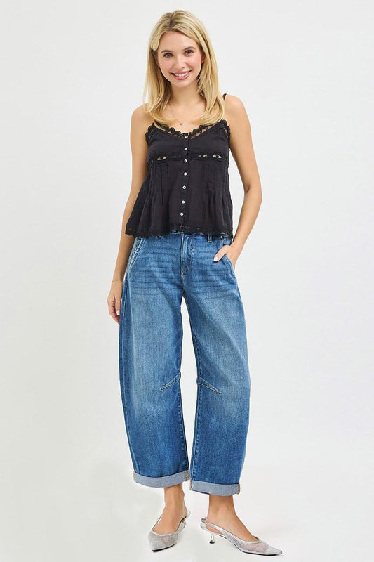 Risen SLOUCHY CROPPED BARREL JEANS WITH CUFFED HEM PGC21433