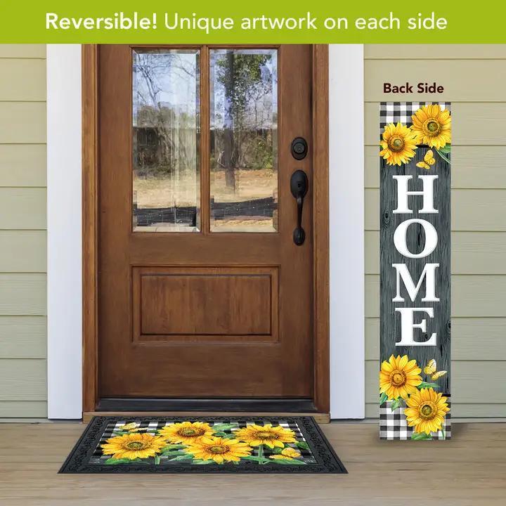 Farmhouse Flowers Pine Reversible Porch Leaner