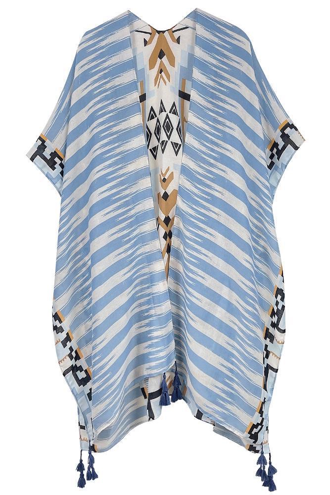 Aztec Pattern Print Tassel Summer Kimono