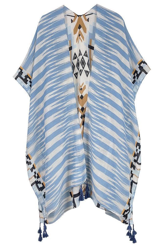 Aztec Pattern Print Tassel Summer Kimono
