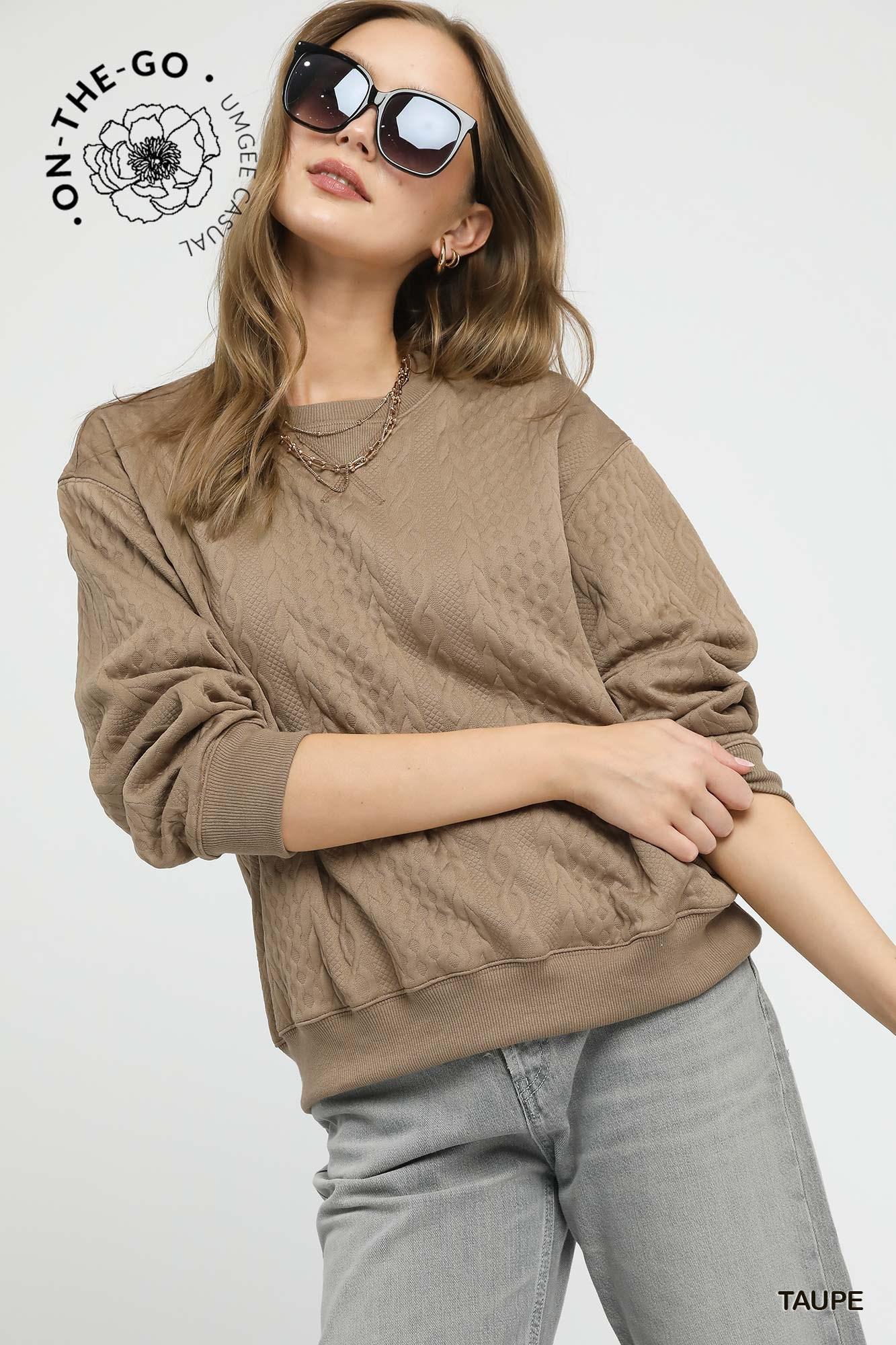 UMGEE Cable Texture Knit Pullover Sweatshirt