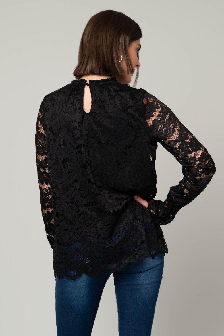 Lace Lined Peasant Top -Black