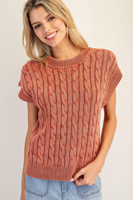 EE:SOME Mineral Washed Cable Knit Round Neck Sweater ✨