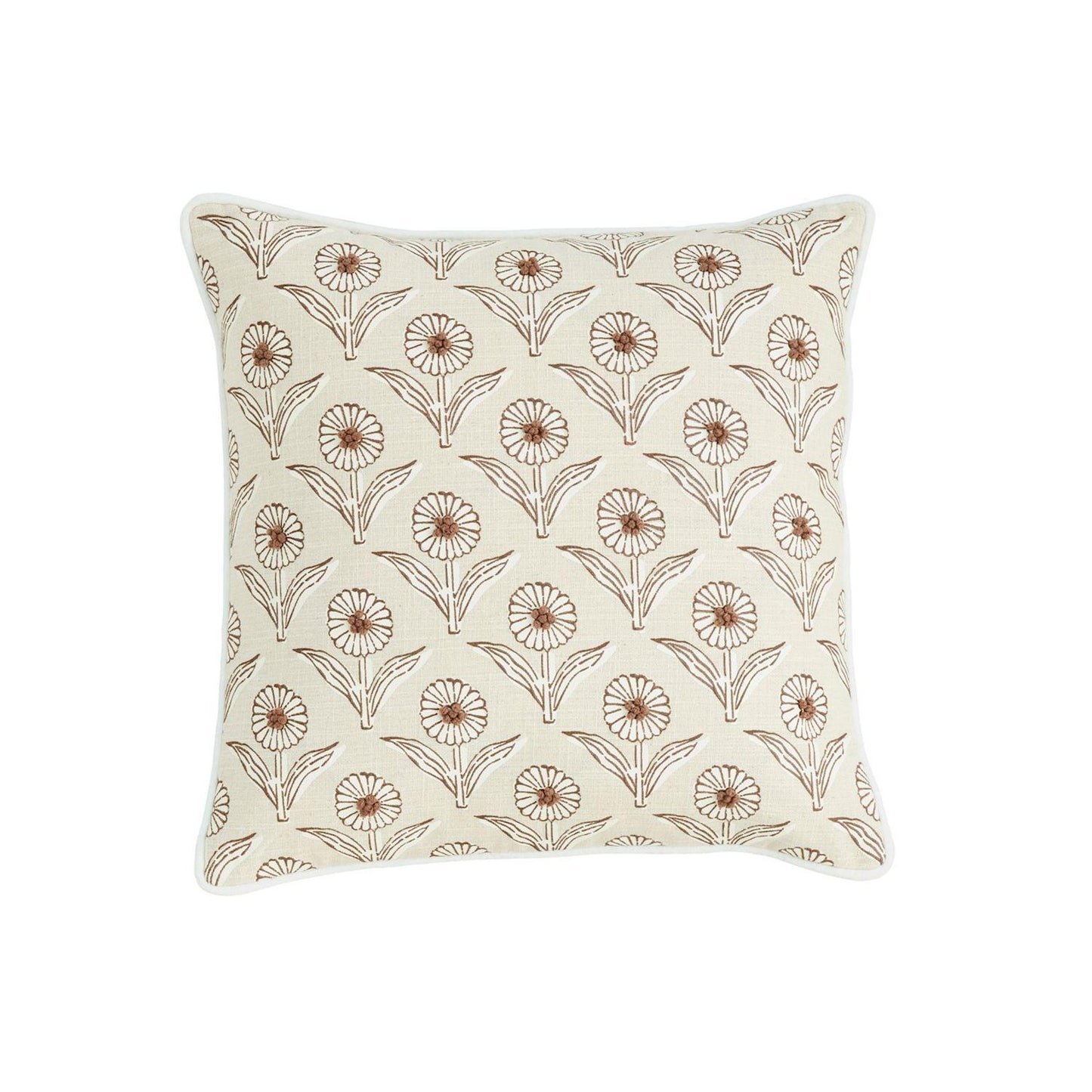 Flower With Knots Taupe Block Print Pillow
