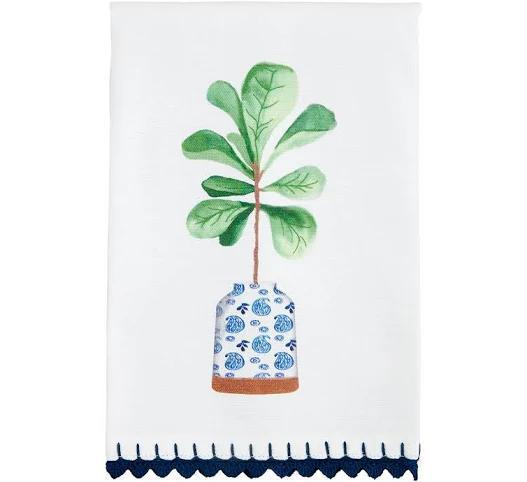 Mud Pie Fig Plant Blue Trim Towel
