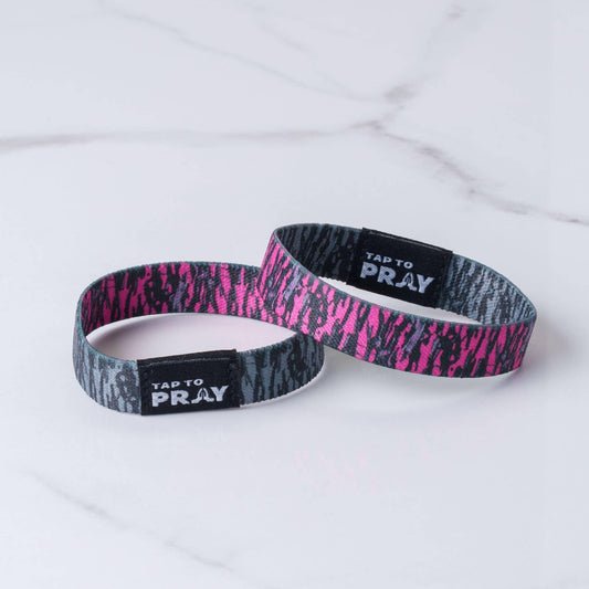 Tap To Pray™ Wristbands - Tree Bark Camo Pink & Grey