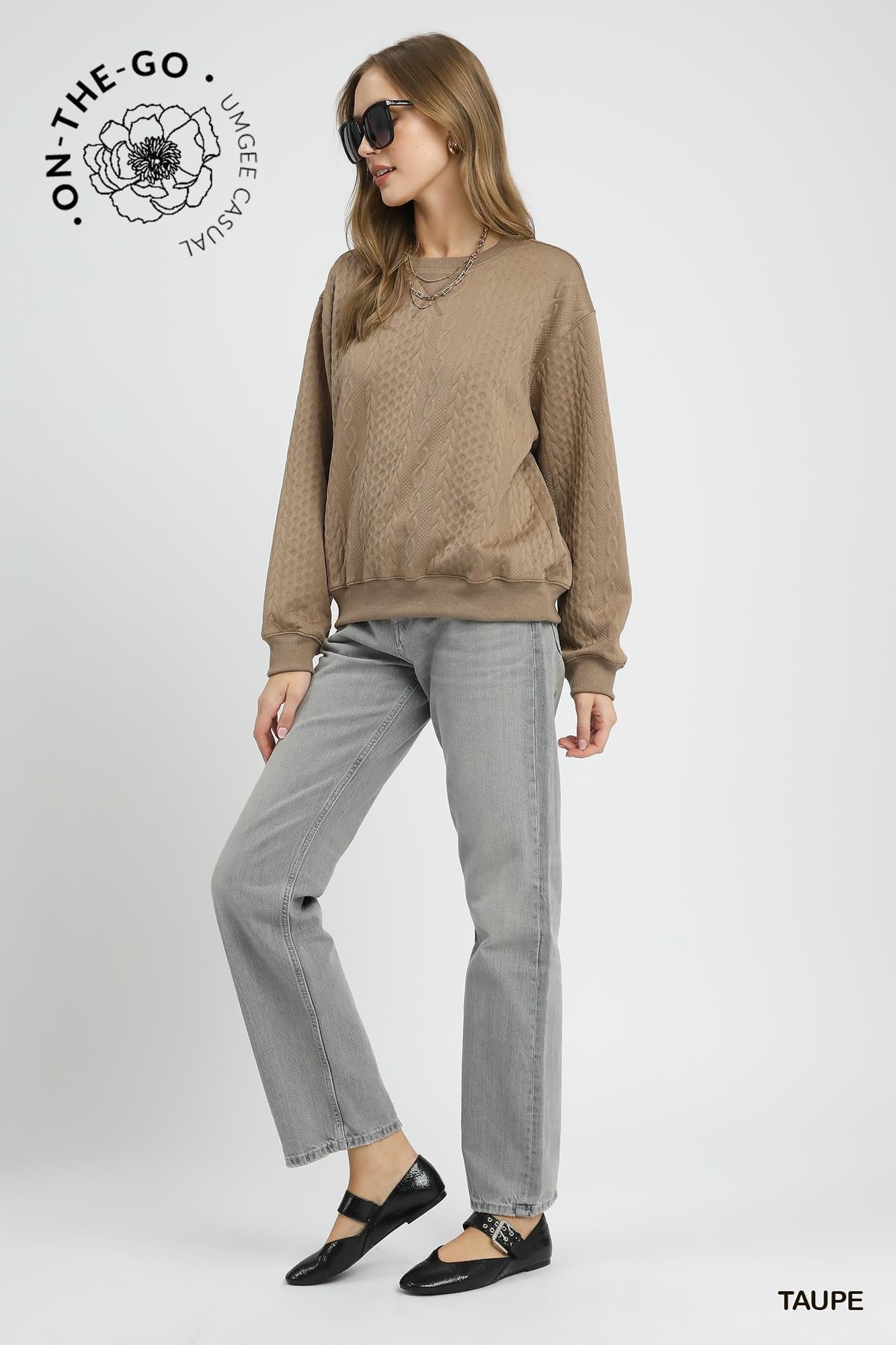 UMGEE Cable Texture Knit Pullover Sweatshirt