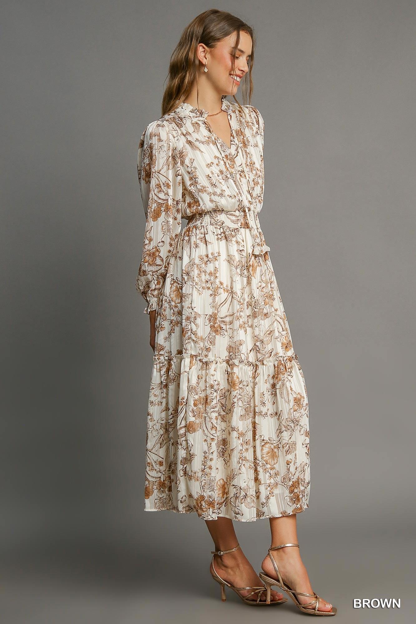 Umgee Lurex Floral Print Midi Dress