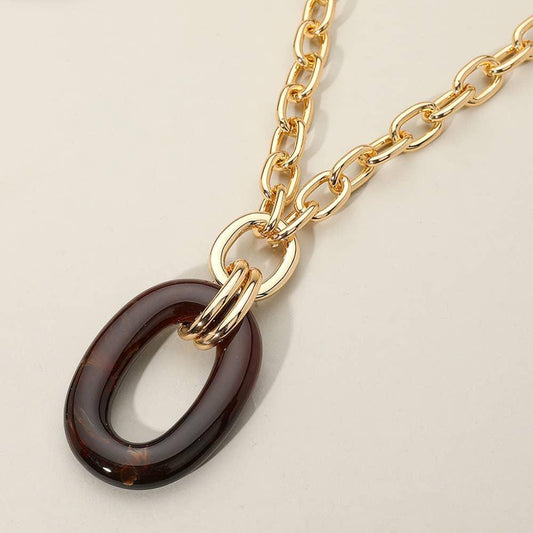 Oval Ring Pendant Chunky Chain Necklace