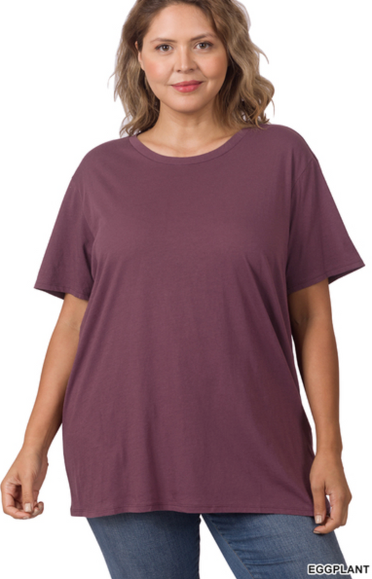 Curvy Cotton Boyfriend Round Neck Tee