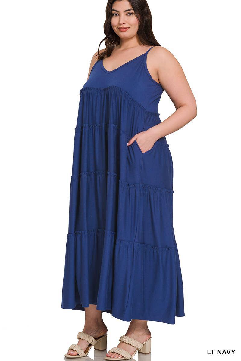 ZENANA Plus Maxi Tiered Dress With Side Pockets