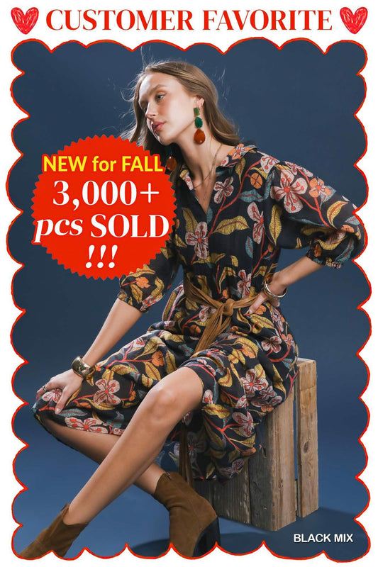 UMGEE Mixed Floral Print Tiered Midi Dress