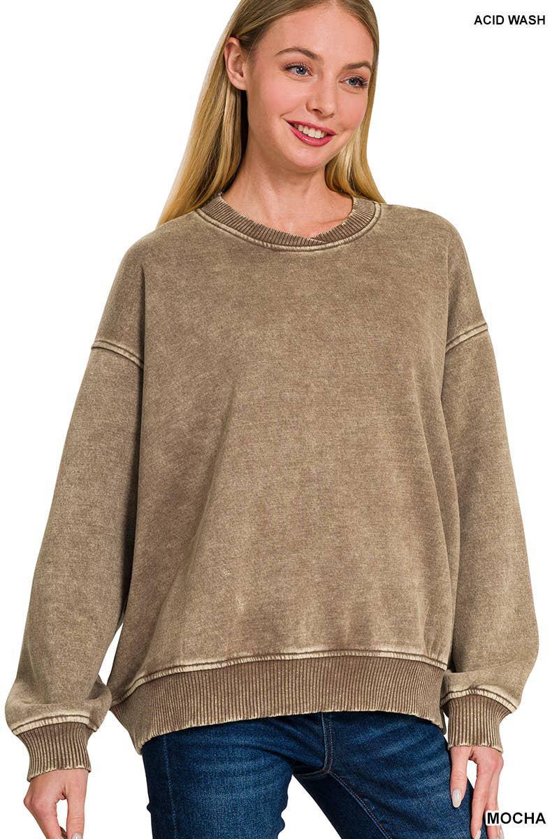 Zenana Acid Wash French Terry Exposed Seam Sweatshirt