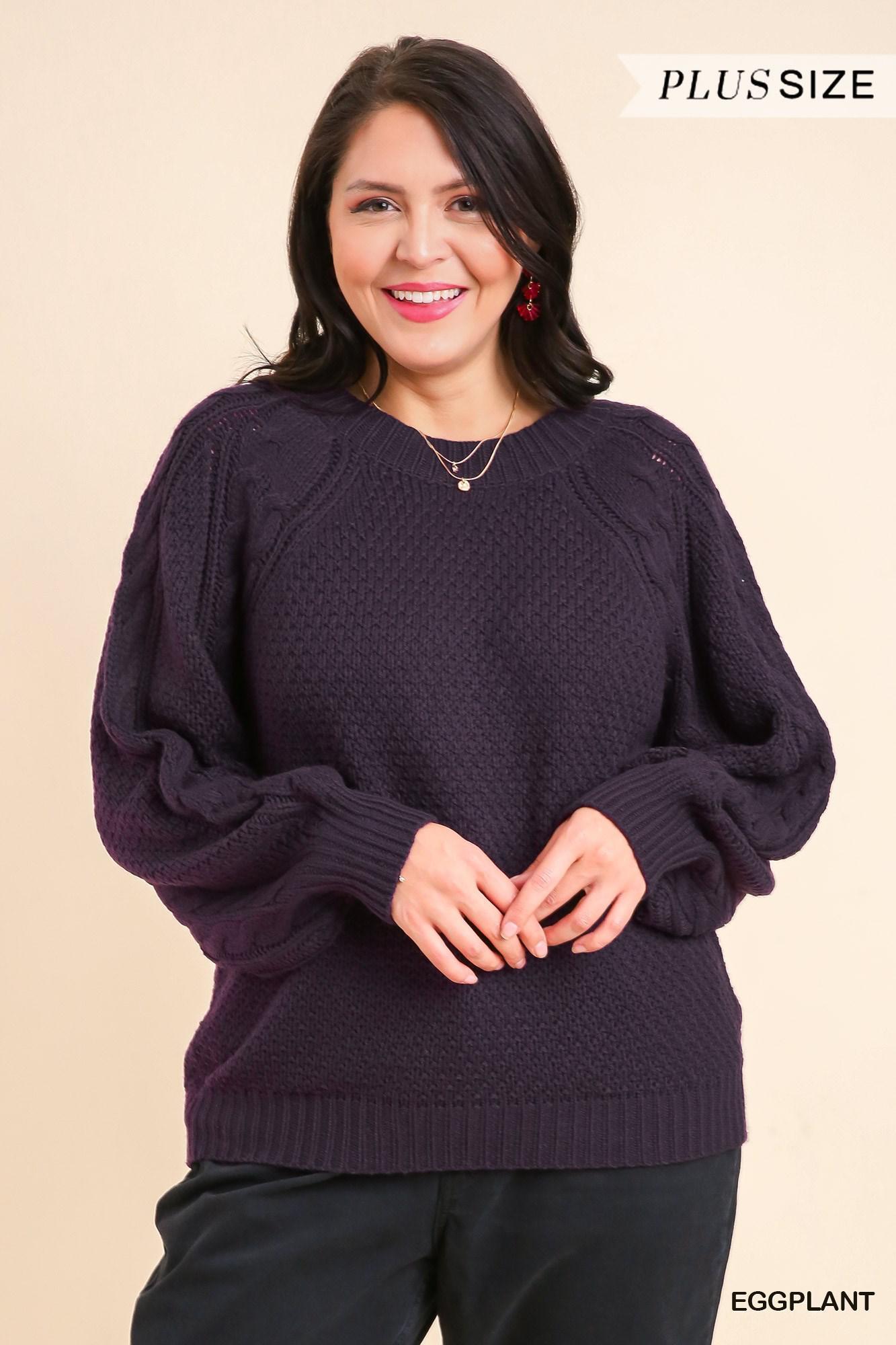 Plus Size Chenille Cable Knit Pullover Sweater