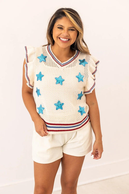 G&E 5465 Knit Vest with Sequin Stars