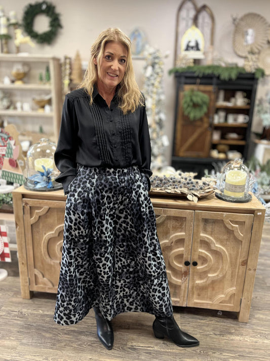 UMGEE Mix Leopard Print Wide-Leg Pants