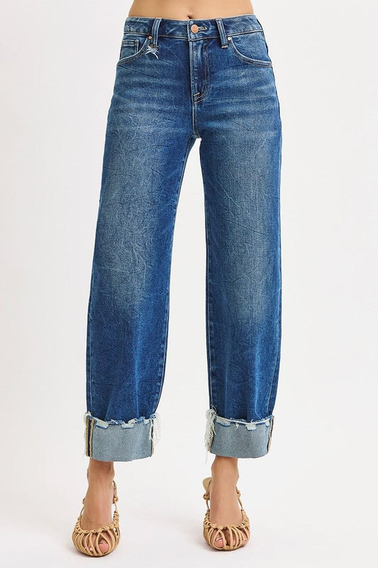RISEN HIGH RISE CROP BOYFRIEND CUFFFED JEANS