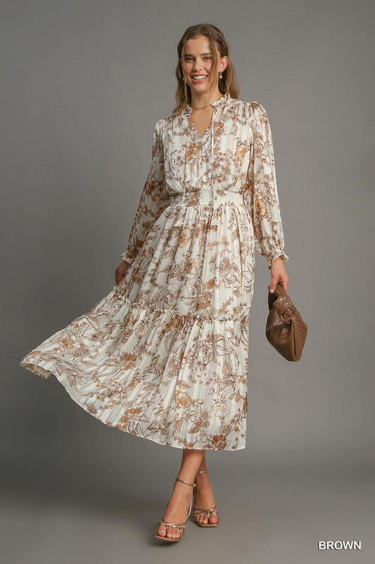 Umgee Lurex Floral Print Midi Dress