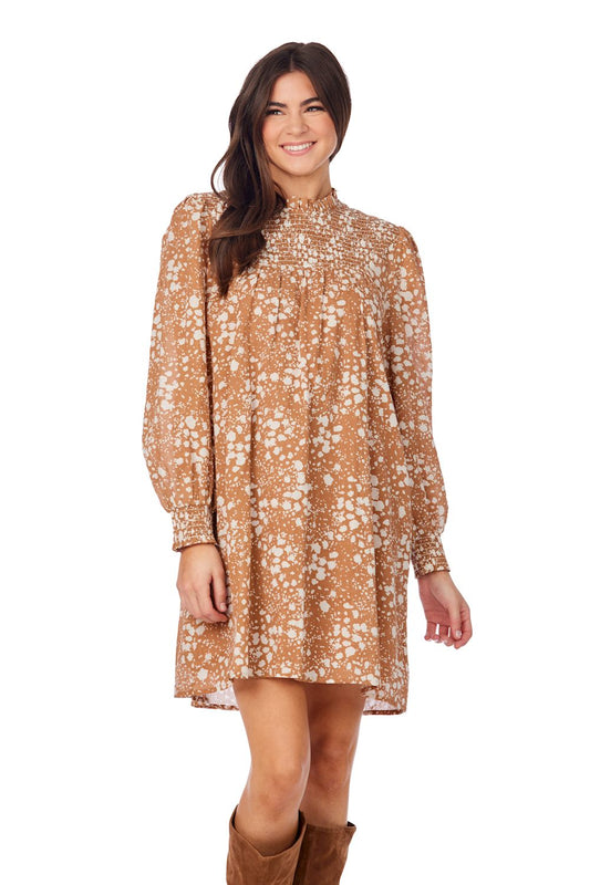 Tan Spots Bennington Smocked Dress