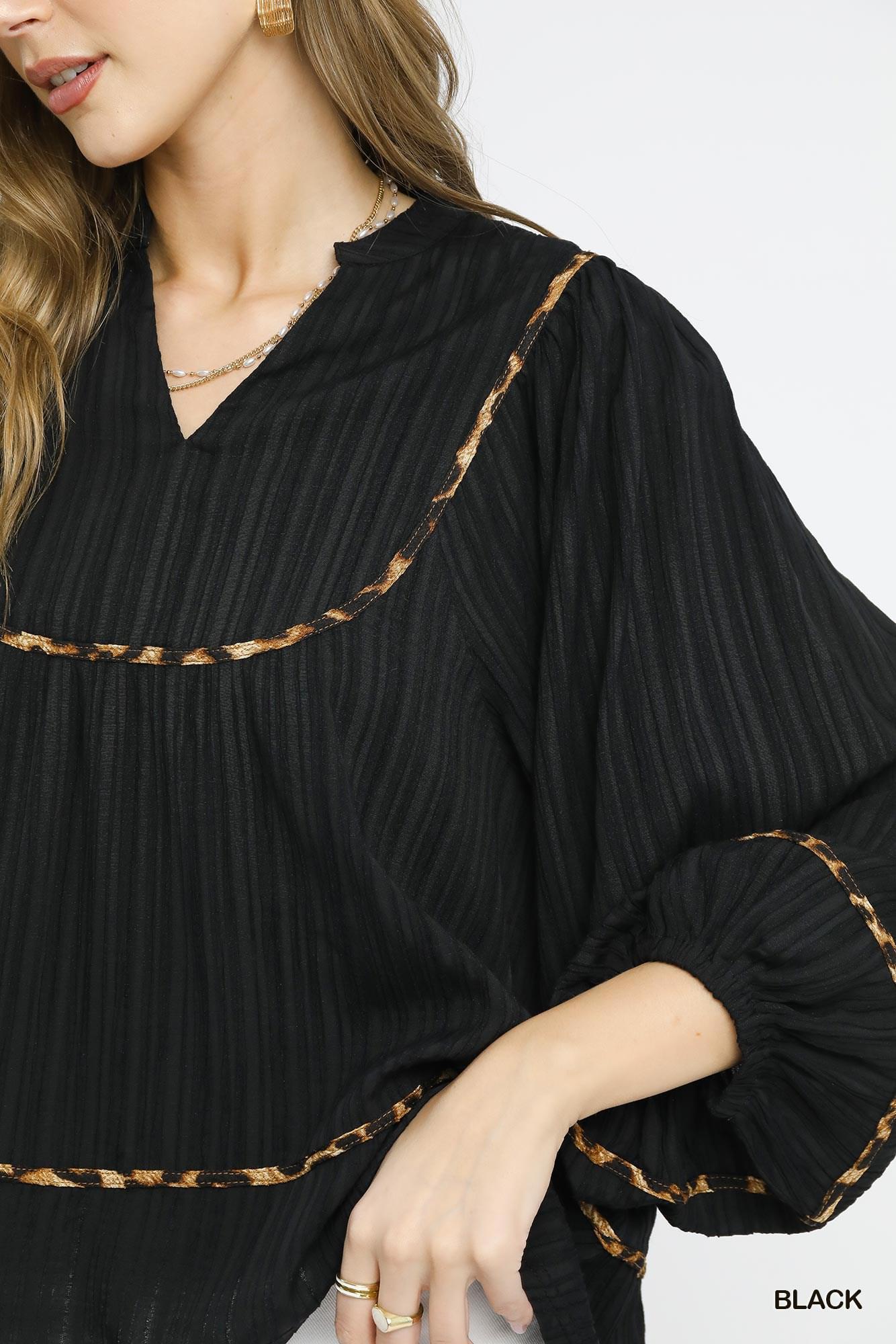 UMGEE Texture Fabric Blouse with Animal Print