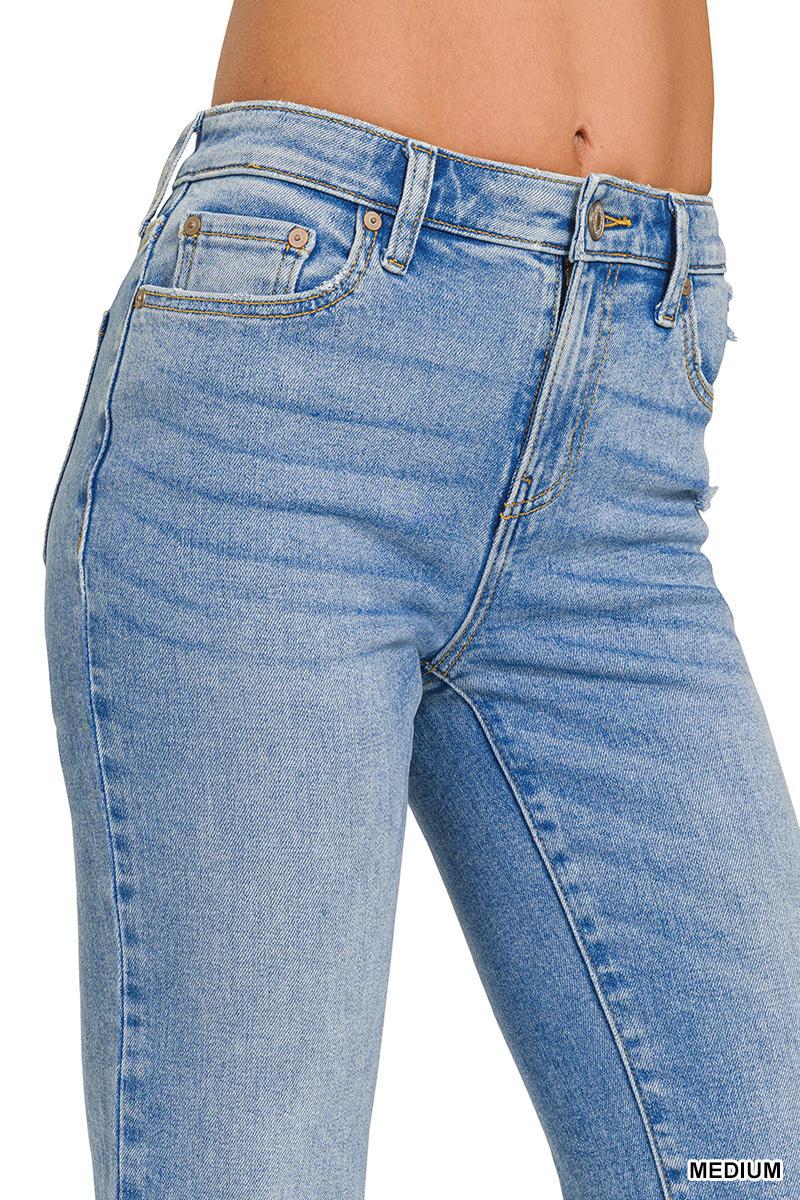 Zenana DNP-1646MM Medium Washed Kick Crop Flare Denim
