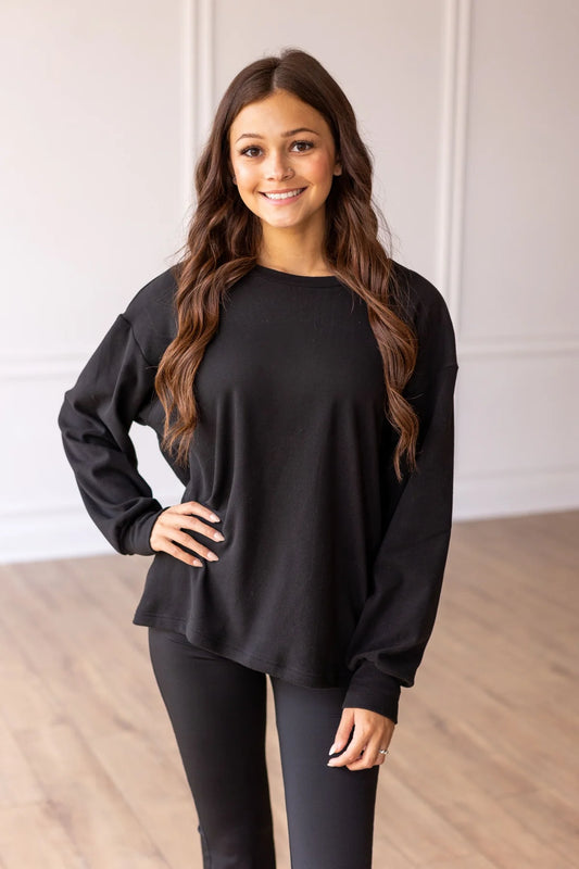 BLACK CRAZY COZY MICROFLEECE CREWNECK