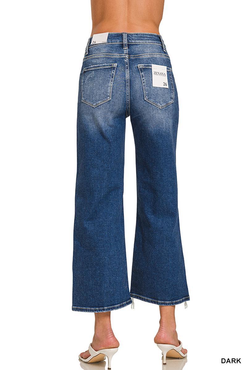 Zenana DTP-9581DD Distressed Raw Hem Denim
