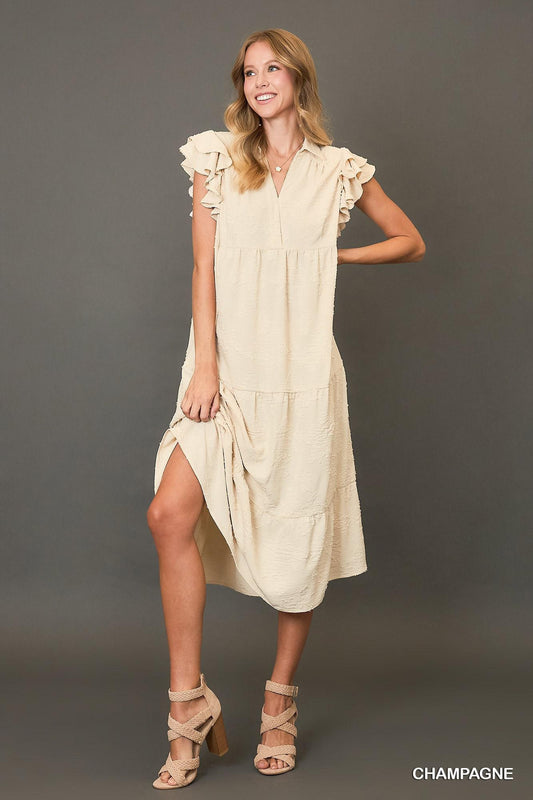 Umgee WK9341 Tiered Floral Burnout Midi Dress
