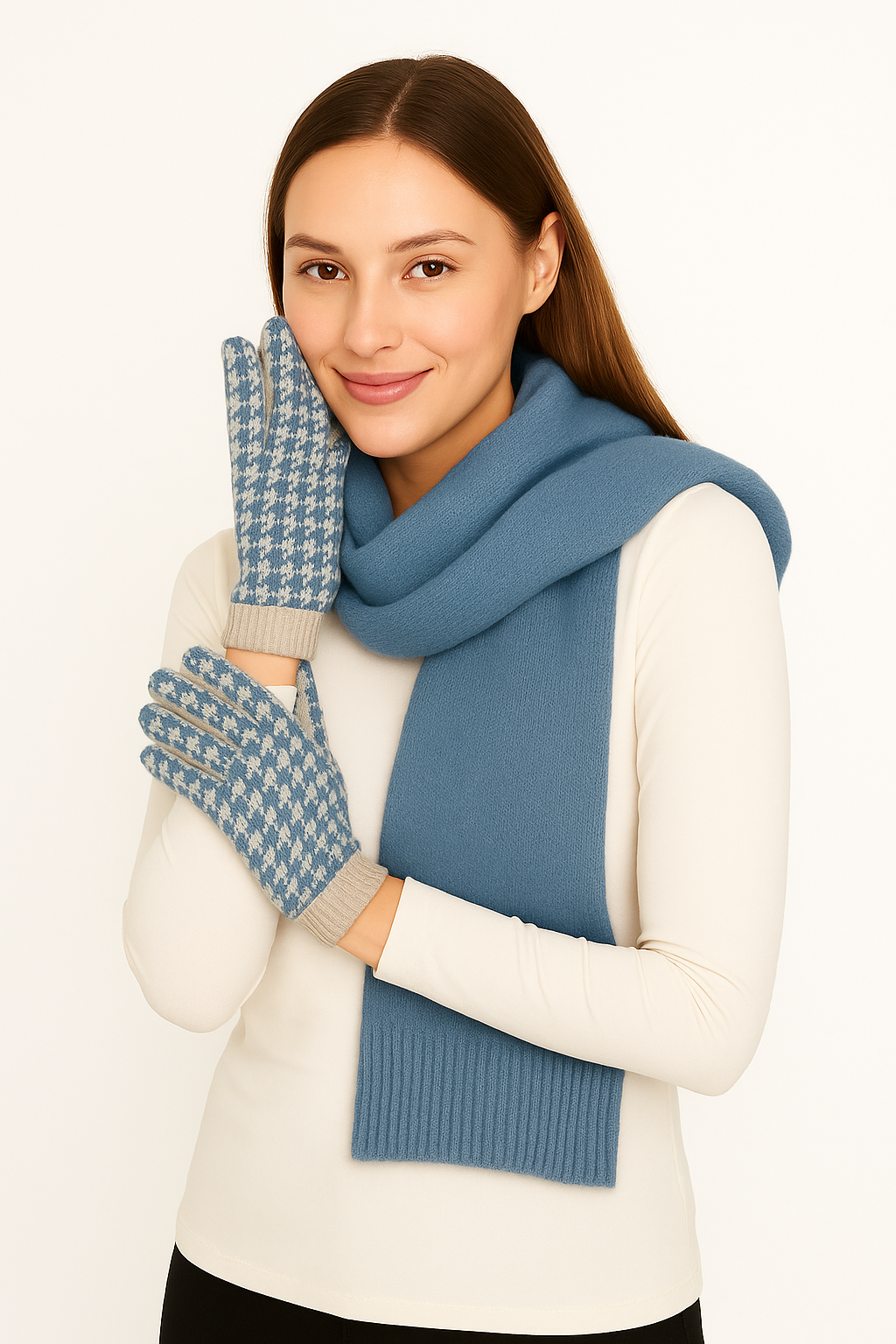 Houndstooth Knit Touch Gloves