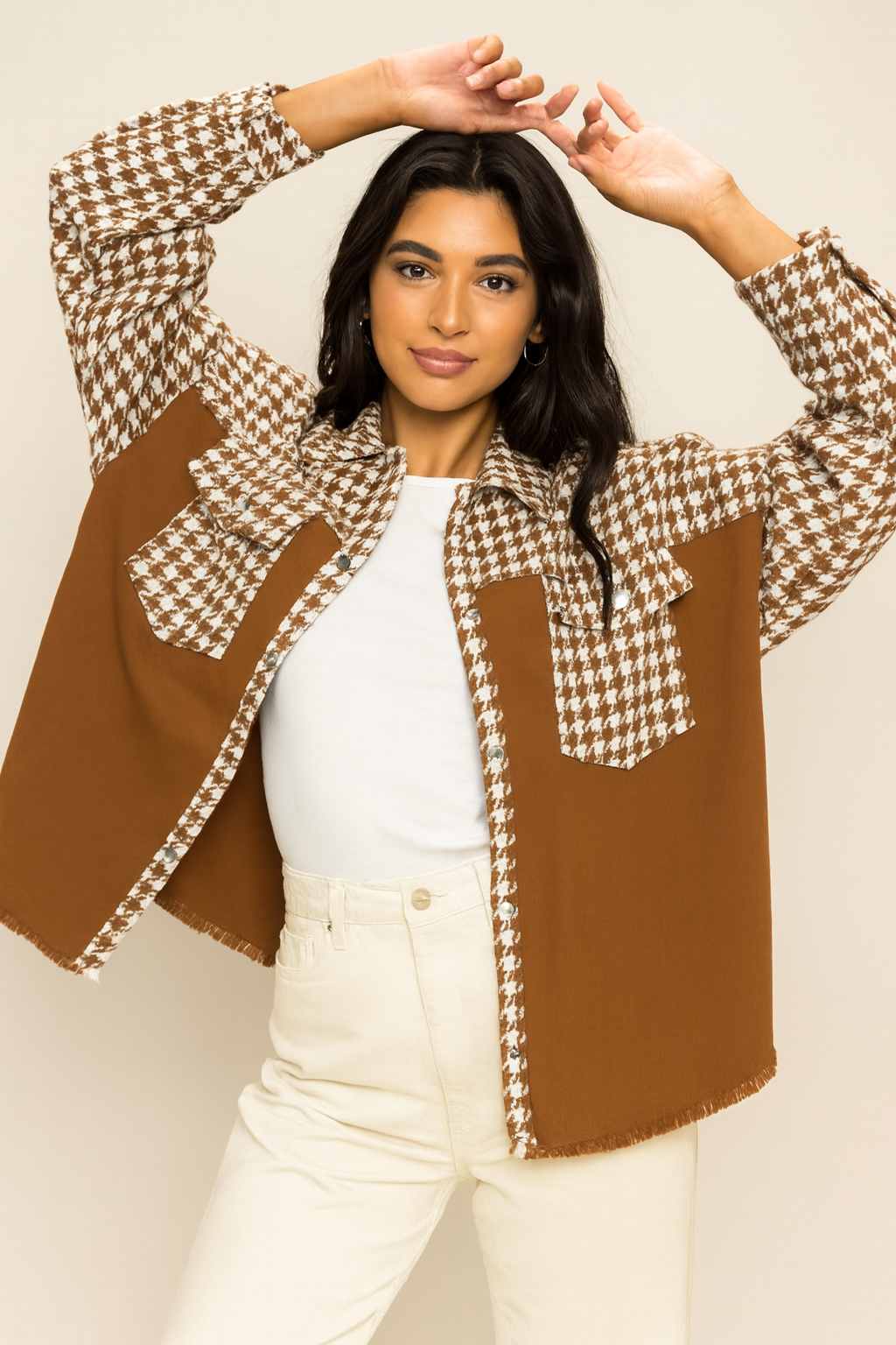 Denim Houndstooth Button Front Jacket
