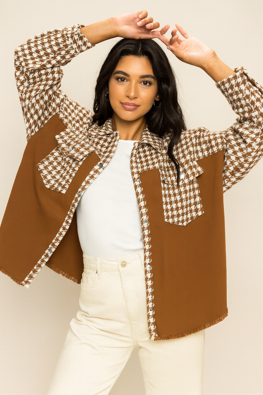 Denim Houndstooth Button Front Jacket