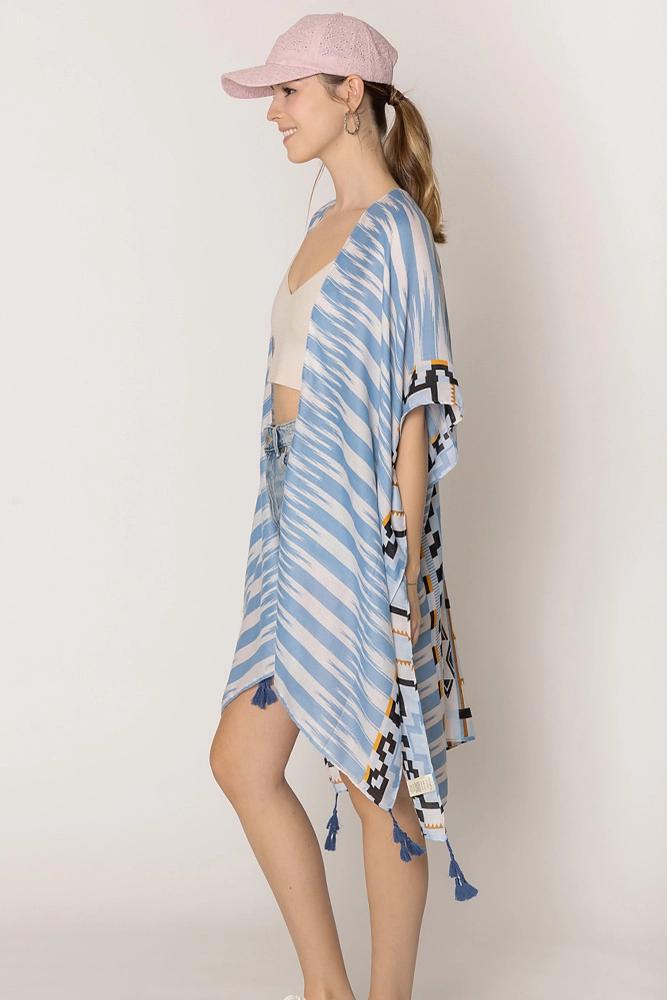 Aztec Pattern Print Tassel Summer Kimono