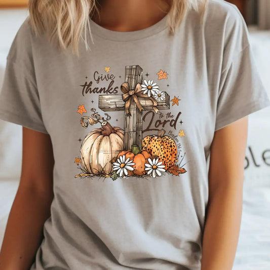 Crew Neck T-Shirt Give Thanks To The Lord Fall Design