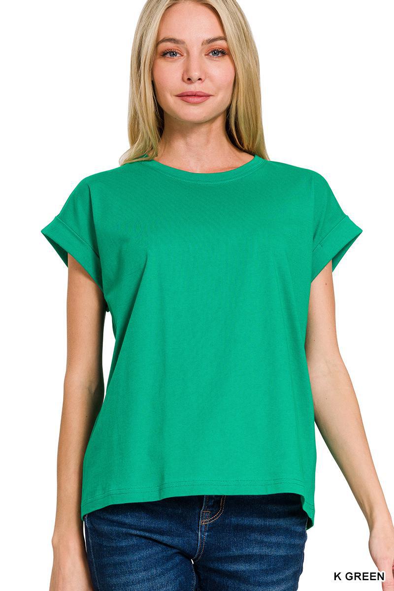 ZENANA CT-3381Y Round Neck Folded Short Sleeve