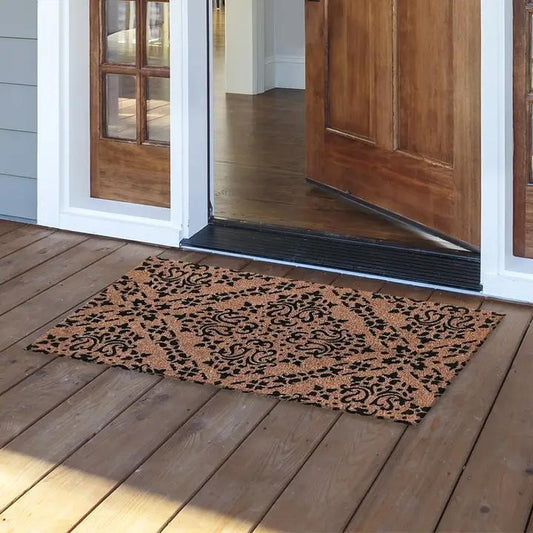 Black Damask Coir Doormat 18 x 30