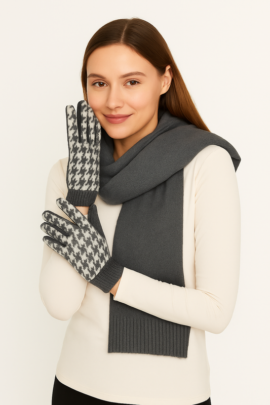 Houndstooth Knit Touch Gloves