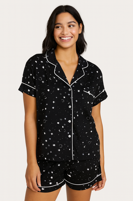 Yummy Jersey S/S Button Front Top + Pull On Short PJ Set