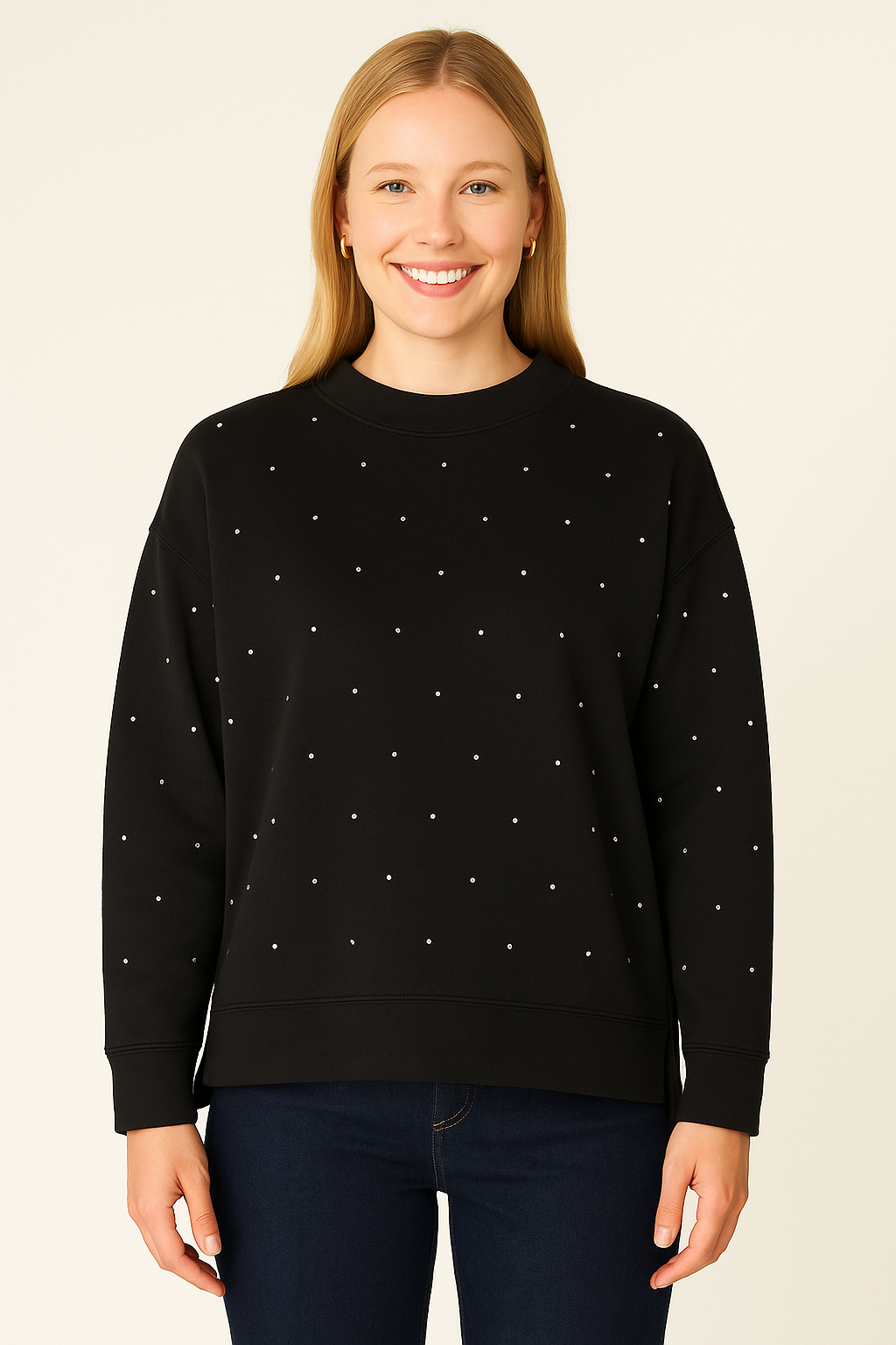 Rhinestone Silky Soft Drop Shoulder Pullover