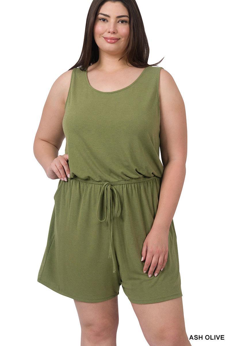 Zenana RP-43090X Plus Sleeveless Romper with Pockets