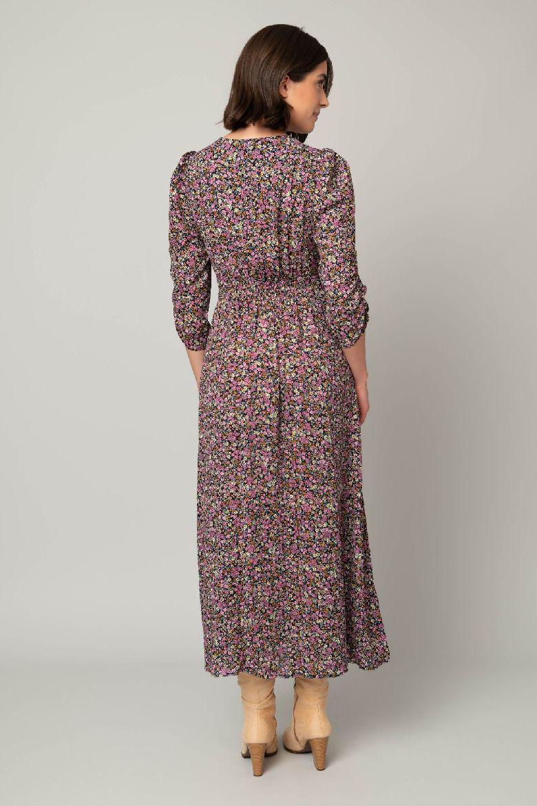 3/4 Sleeve Button Front Floral Maxi Dress