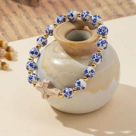 Josslyn Blue Ceramic Porcelain Blue Cross Bracelet 40B5175